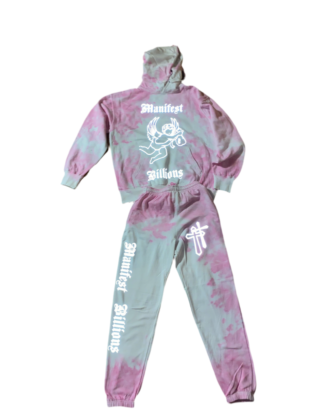 Pink and tie- dye angel reflective hoodie set